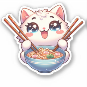 Niedliches Cat Eating Ramen Custom-Cut Vinyl Stick Aufkleber