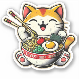Niedliches Cat Eating Ramen Custom-Cut Vinyl Stick Aufkleber