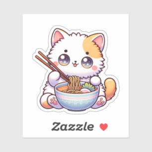 Niedliches Cat Eating Ramen Custom-Cut Vinyl Stick Aufkleber