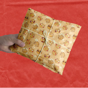 Niedliches Cat-Face-Muster   Orange Seidenpapier