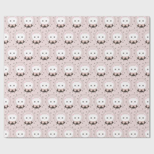 Niedliches Cat Face Pink Dotty Pattern Geschenkpapier (Flach)