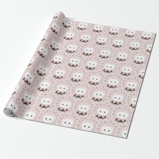 Niedliches Cat Face Pink Dotty Pattern Geschenkpapier (Ungerollt)