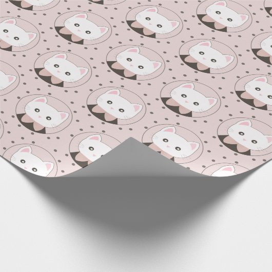Niedliches Cat Face Pink Dotty Pattern Geschenkpapier (Ecke)