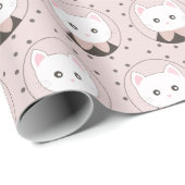 Niedliches Cat Face Pink Dotty Pattern Geschenkpapier (Rolleneckpunkt)