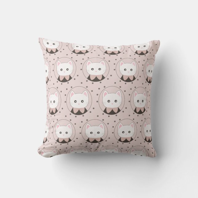 Niedliches Cat Face Pink Dotty Pattern Kissen (Vorderseite)