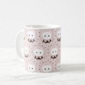 Niedliches Cat Face Pink Dotty Pattern Monogramm Kaffeetasse (Vorderseite Links)