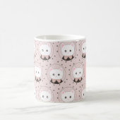 Niedliches Cat Face Pink Dotty Pattern Monogramm Kaffeetasse (Mittel)