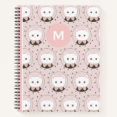 Niedliches Cat Face Pink Dotty Pattern Monogramm Notizblock (Vorderseite)