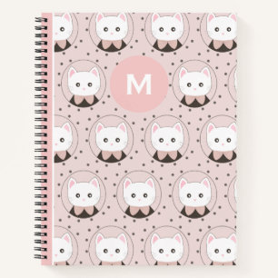 Niedliches Cat Face Pink Dotty Pattern Monogramm Notizblock
