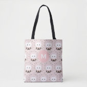 Niedliches Cat Face Pink Dotty Pattern Monogramm Tasche (Vorderseite)