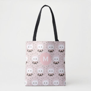 Niedliches Cat Face Pink Dotty Pattern Monogramm Tasche