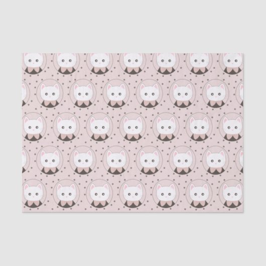 Niedliches Cat Face Pink Dotty Pattern Seidenpapier (Vorderseite)