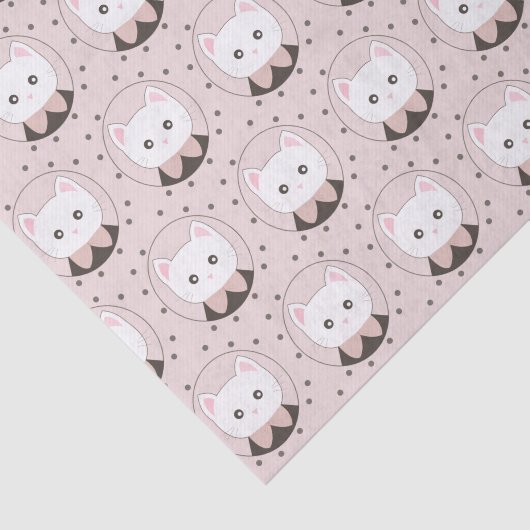 Niedliches Cat Face Pink Dotty Pattern Seidenpapier (Ausschnitt)