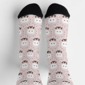 Niedliches Cat Face Pink Dotty Pattern Socken (Oben)