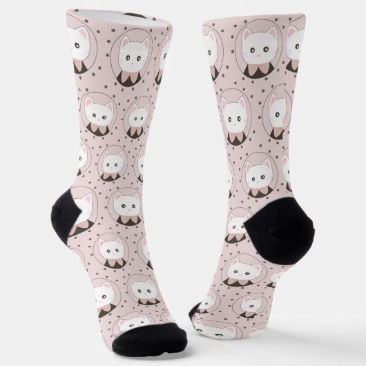 Niedliches Cat Face Pink Dotty Pattern Socken (Gewinkelt)