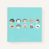 Niedliches Cat Faces Blue Spiral Notebook mit Name Notizblock (Vorderseite)