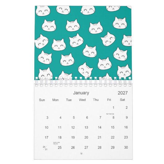 Niedliches Cat Faces Muster 2026 Kalender (Jan 2027)