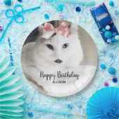 Niedliches Cat Foto Birthday White Pink Personalis Pappteller (Party)