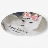 Niedliches Cat Foto Birthday White Pink Personalis Pappteller (Schrägansicht)