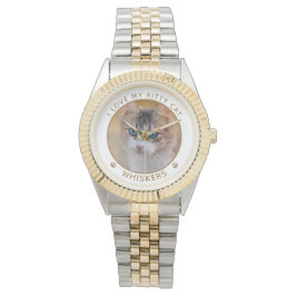 Niedliches Cat Foto Gold Name Paw Prints Personali Armbanduhr