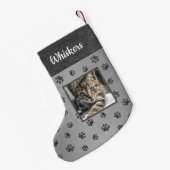 Niedliches Cat Foto Name Silver Glitzer Paw Prints Kleiner Weihnachtsstrumpf (Rückseite (Hängend))