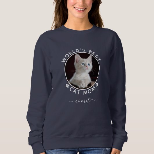 Niedliches Cat Foto Name White Paw Prints Personal Sweatshirt (Vorderseite)