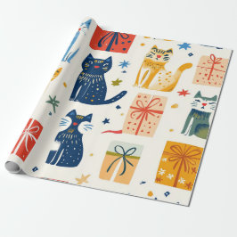 Niedliches Cat Gift Wrapping Paper - Feierliche Fe Geschenkpapier