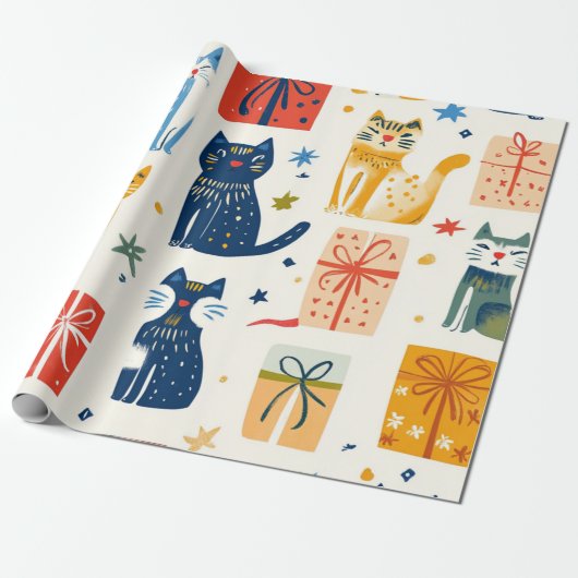 Niedliches Cat Gift Wrapping Paper - Feierliche Fe Geschenkpapier (Ungerollt)
