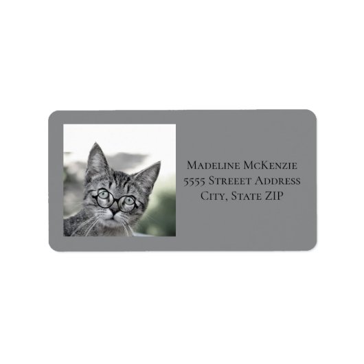 Niedliches Cat Glasses Gray Address Label Adressaufkleber (Vorne)