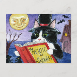 Niedliches Cat Halloween Art Hexenmagie Postkarte