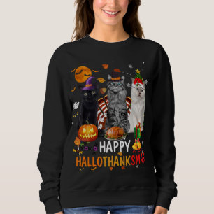 Niedliches Cat Halloween Frohe Weihnachtsfeier Hal Sweatshirt