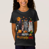 Niedliches Cat Halloween Frohe Weihnachtsfeier Hal T-Shirt (Vorderseite)