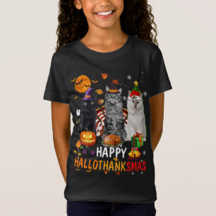 Niedliches Cat Halloween Frohe Weihnachtsfeier Hal T-Shirt
