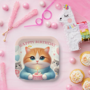 Niedliches Cat Happy Birthday Paper Plate Pappteller