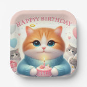 Niedliches Cat Happy Birthday Paper Plate Pappteller (Vorderseite)
