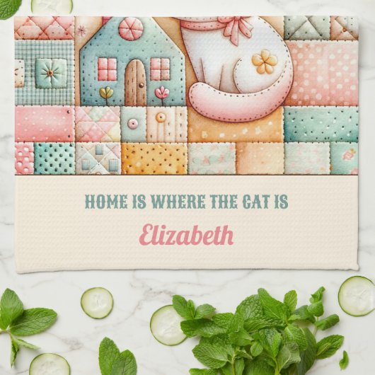 Niedliches Cat House Quilt Patchwork Pastel Indivi Geschirrtuch (Gefaltet)