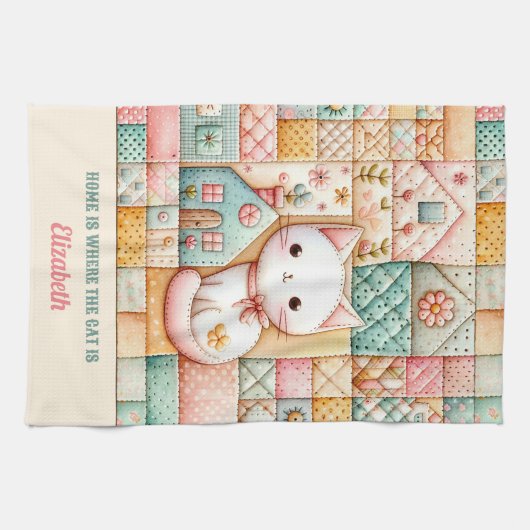 Niedliches Cat House Quilt Patchwork Pastel Indivi Geschirrtuch (Horizontal)