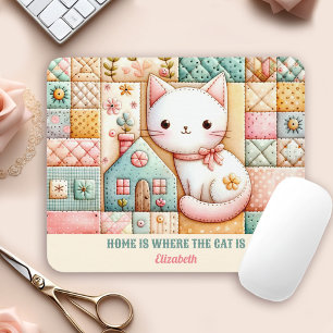 Niedliches Cat House Quilt Patchwork Pastel Indivi Mousepad