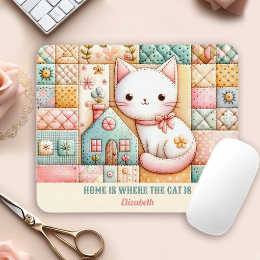 Niedliches Cat House Quilt Patchwork Pastel Indivi Mousepad