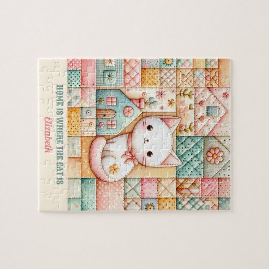 Niedliches Cat House Quilt Patchwork Pastel Indivi Puzzle (Horizontal)