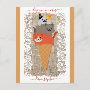 Niedliches Cat Ice Cream Cone Happy Summer Postkarte