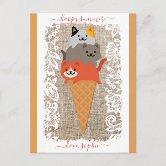 Niedliches Cat Ice Cream Cone Happy Summer Postkarte (Vorderseite)