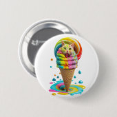 Niedliches Cat Ice Creme Cone farbig Button (Vorne & Hinten)