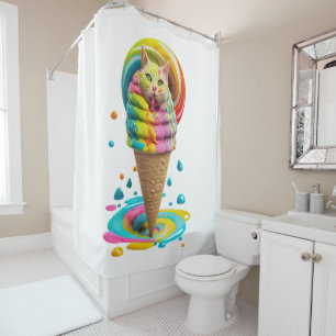 Niedliches Cat Ice Creme Cone farbig Duschvorhang