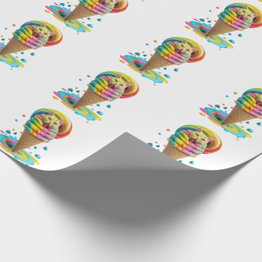 Niedliches Cat Ice Creme Cone farbig Geschenkpapier (Ecke)