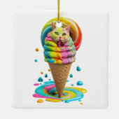 Niedliches Cat Ice Creme Cone farbig Keramikornament (Rückseite)