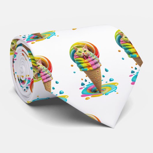 Niedliches Cat Ice Creme Cone farbig Krawatte (Gerollt)