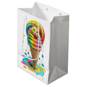 Niedliches Cat Ice Creme Cone farbig Mittlere Geschenktüte