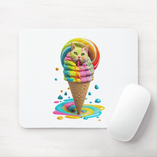 Niedliches Cat Ice Creme Cone farbig Mousepad (Mit Mouse)