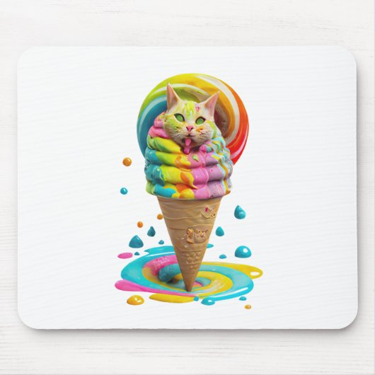 Niedliches Cat Ice Creme Cone farbig Mousepad (Vorne)